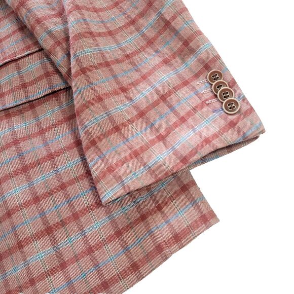 Plaid 2 Button Tailorbyrd Sportscoat Burnt Orange 46R Blazer Stretch Fabric Prep - Picture 2 of 16
